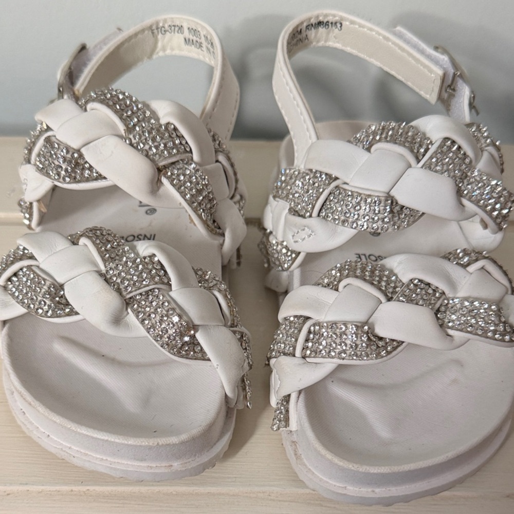 Capelli of New York Kids Sandals with White and Silver Braided Straps